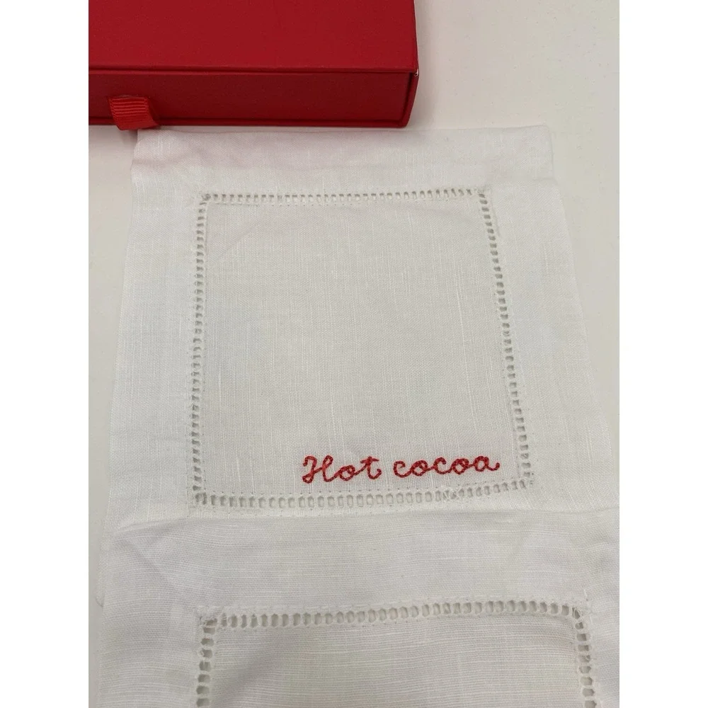 J Crew Happy Holidays Set Of Four Embroidered‎ Cocktail Napkins